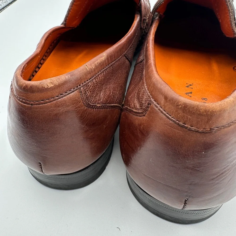 Mezlan Genuine Lizard Skin Loafers Men 10.5 Brown Dress Shoes Luxury Spain Made